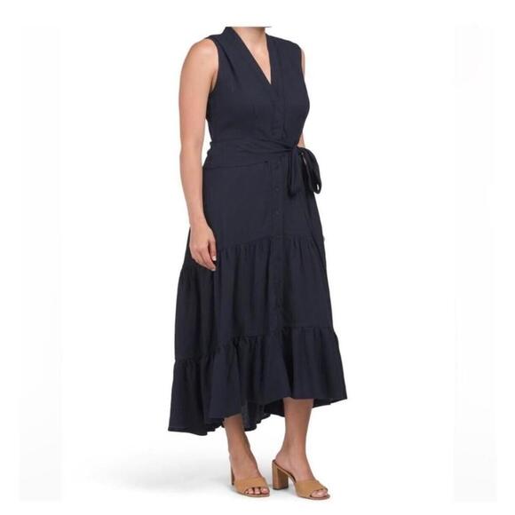 Nicole Miller Women's Button Down Midi Dress Sleeveless V-Neck‎ Navy Size XL NWT - Picture 1 of 10
